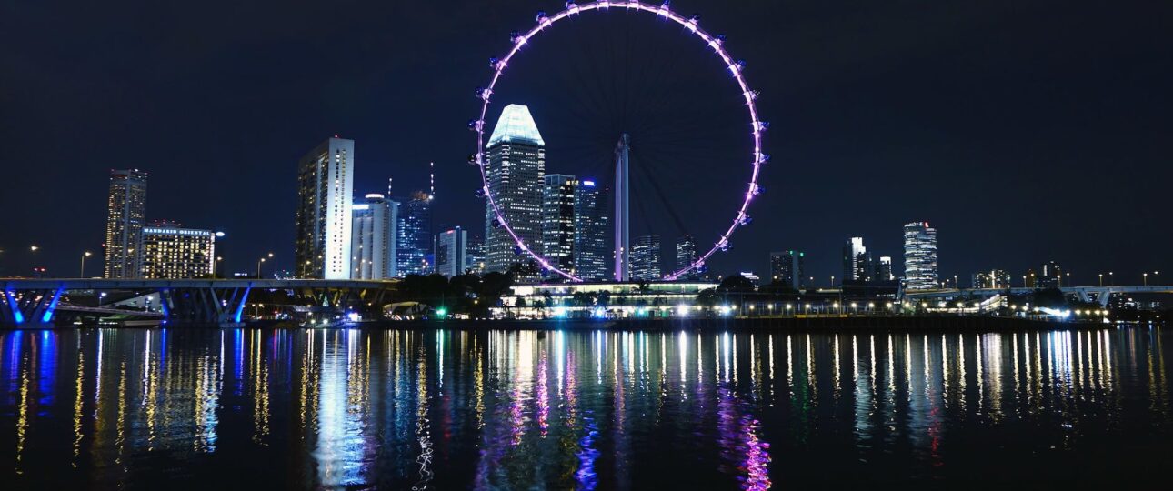 Night Skyline with Singapore Flyer in Singapore