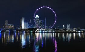 Night Skyline with Singapore Flyer in Singapore